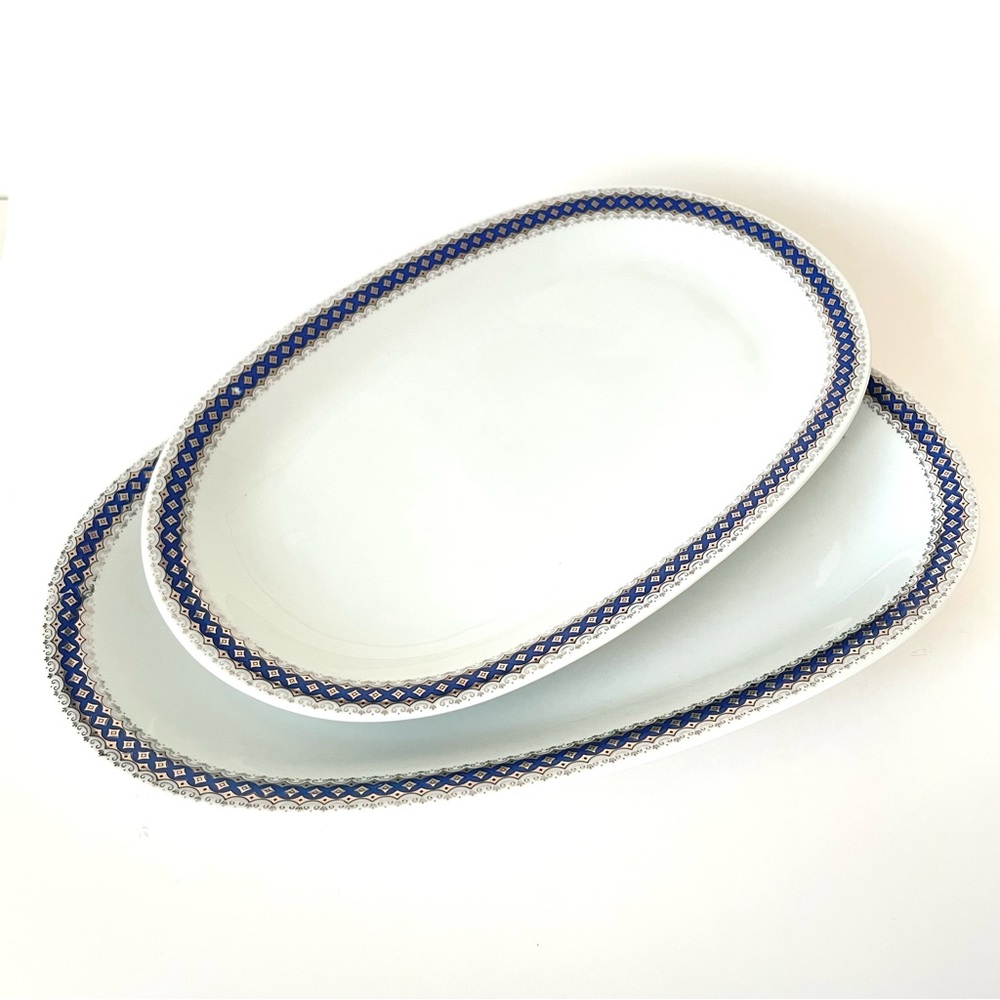 MCM Winterling Bavaria Western Germany Oval Serving Dishes, Blue Gold Trim 2pcs